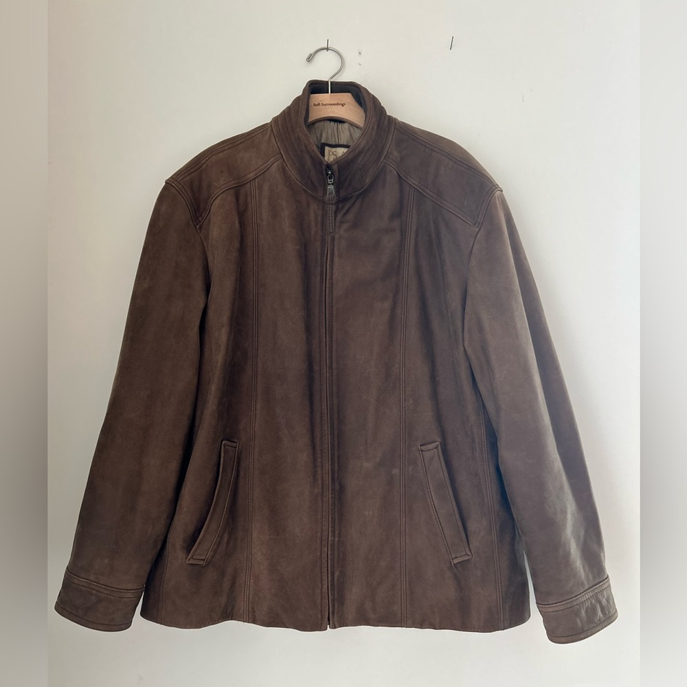Jos. A. Bank Brown Suede Leather Bomber Jacket Men’s XL Vintage Lined READ